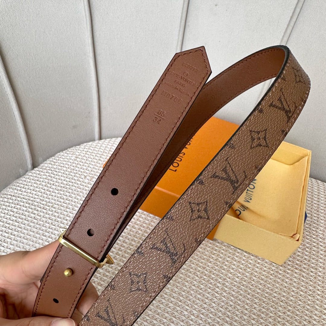 LOUIS VUITTON LV FLOWERGRAM 25 MM REVERSIBLE BELT IN BROWN MONOGRAM CALFSKIN GOLD HARDWARE