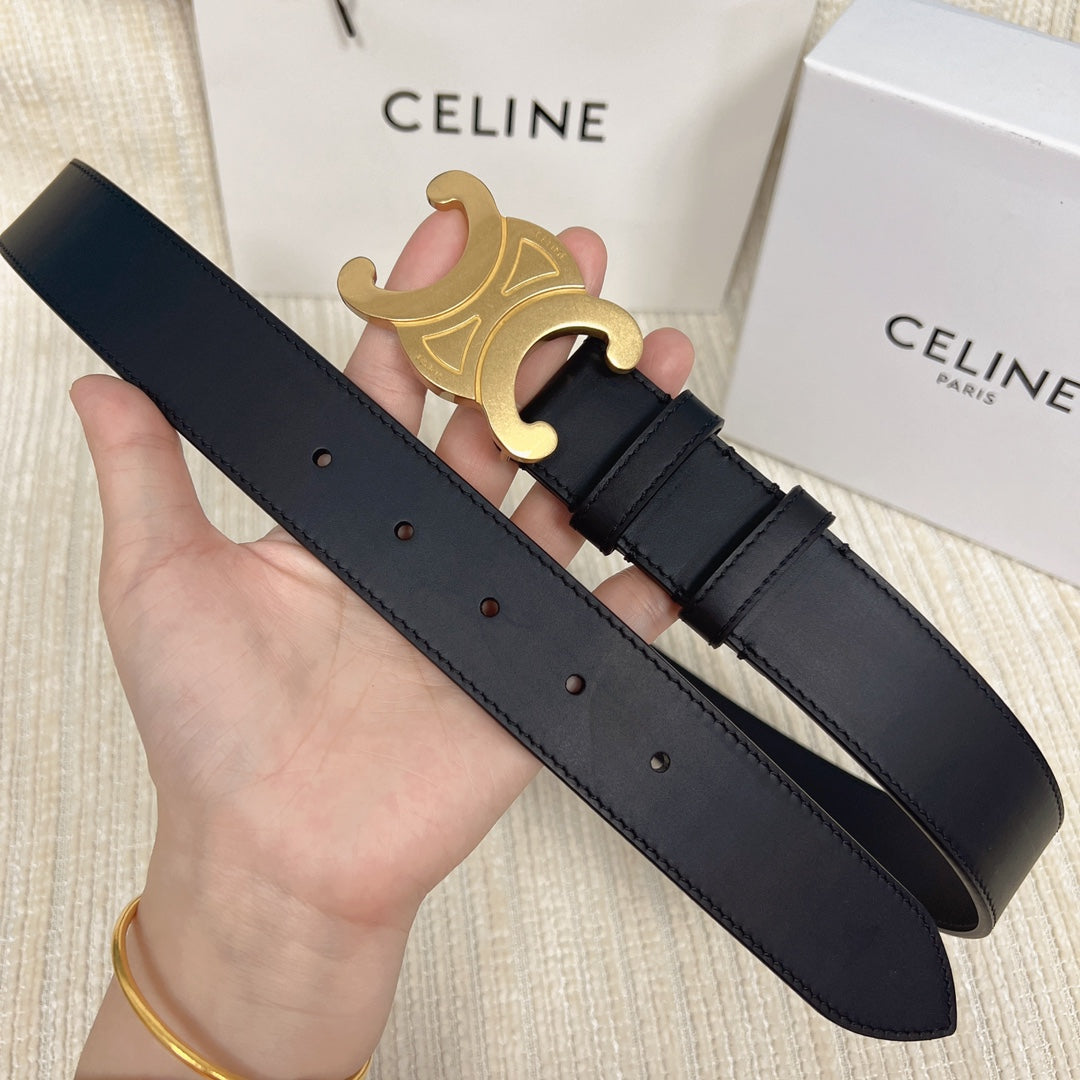 CELINE Triomphe Belt 35mm Black Calfskin Ghw