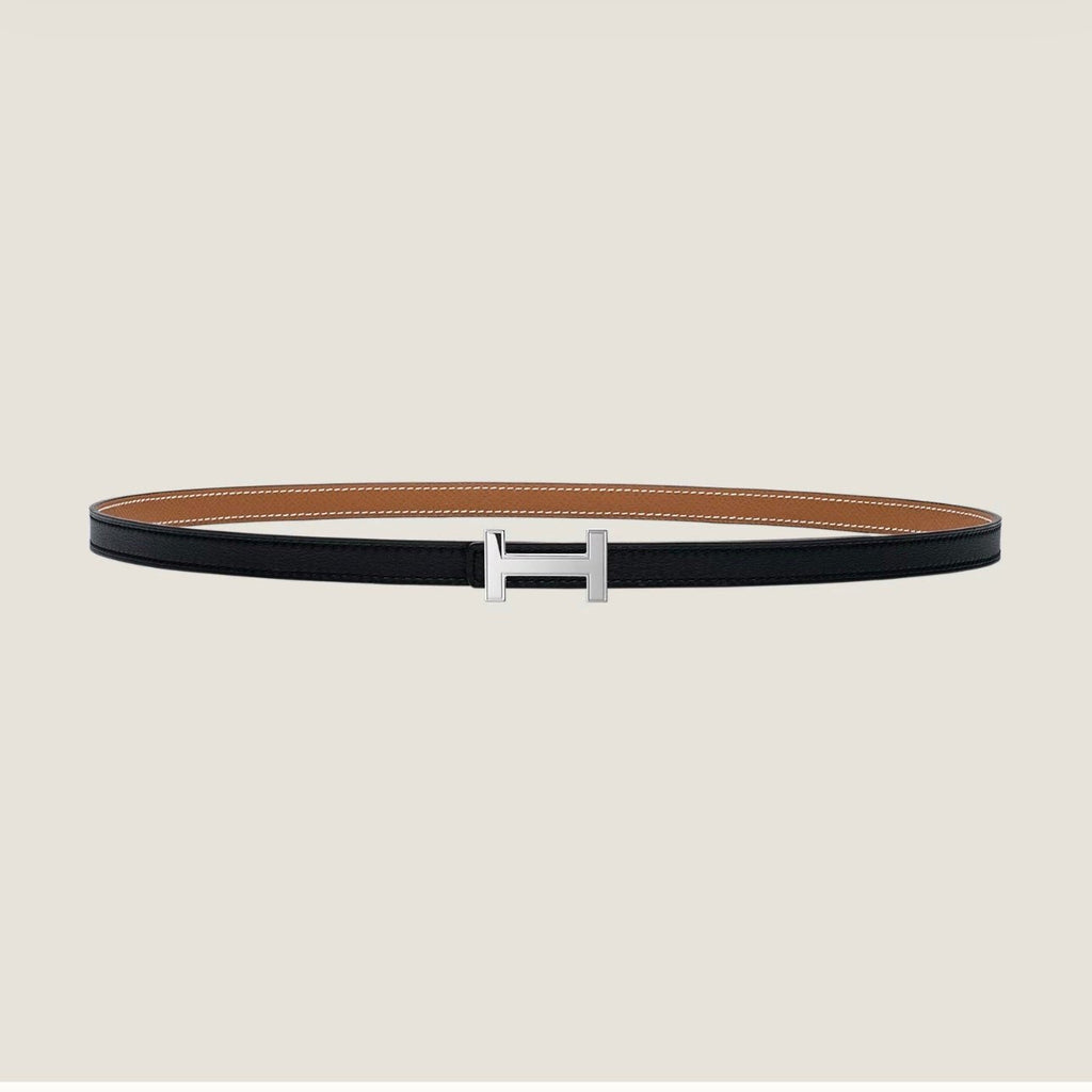 HERMES FOCUS BUCKLE & REVERSIBLE TAWNY BROWN AND BLACK LEATHER STRAP 13MM SILVER HARDWARE