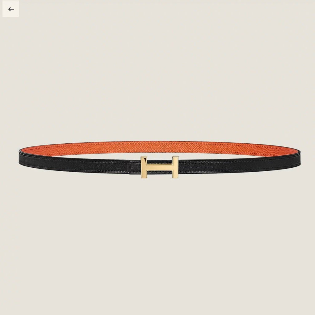 HERMES FOCUS BUCKLE & REVERSIBLE BLACK AND ORANGE LEATHER STRAP 13MM GOLD HARDWARE