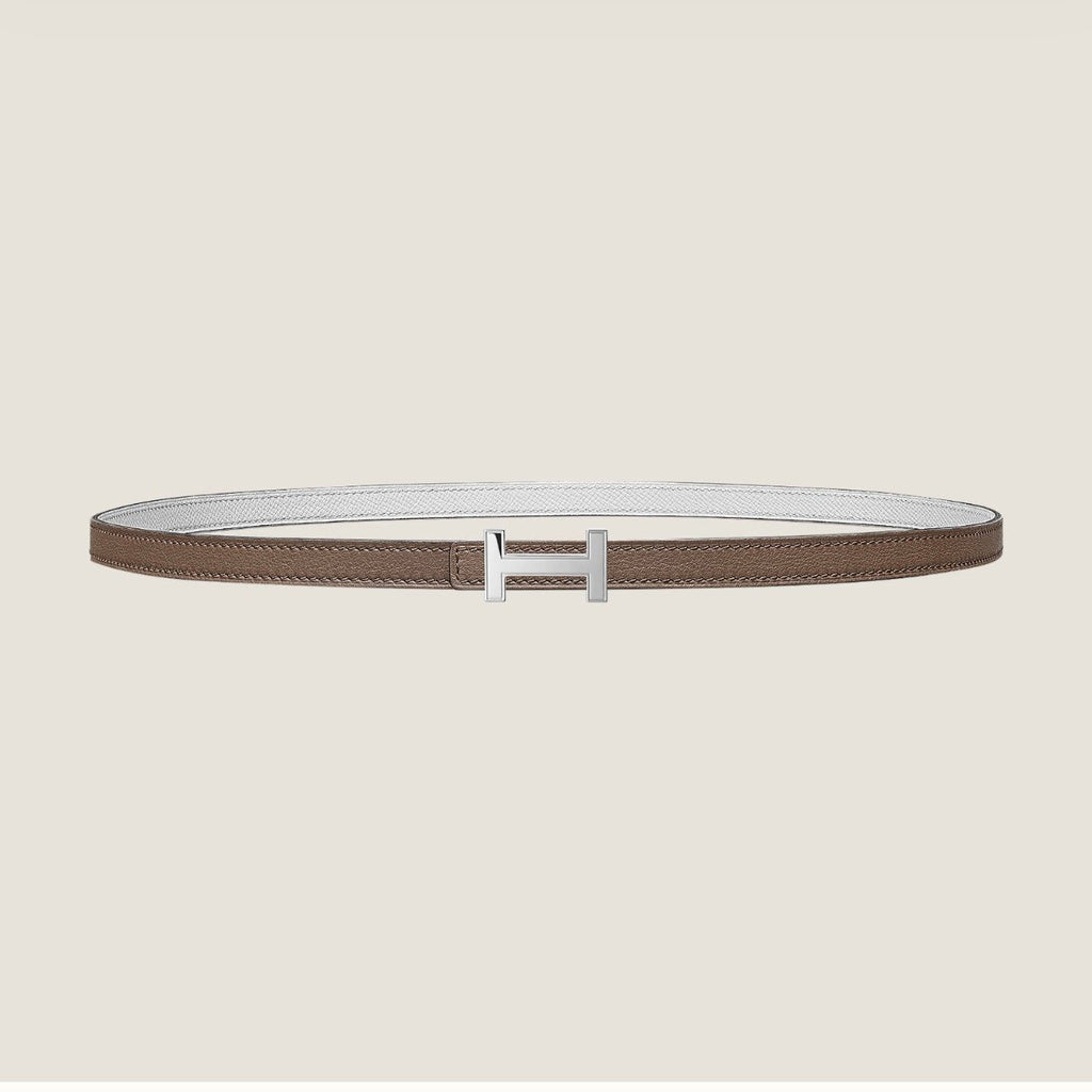 HERMES FOCUS BUCKLE & REVERSIBLE PEANUT BROWN AND WHITE LEATHER STRAP 13MM SILVER HARDWARE