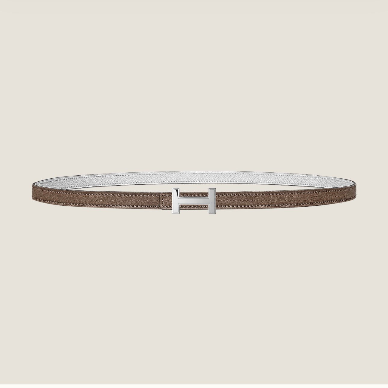 HERMES FOCUS BUCKLE & REVERSIBLE PEANUT BROWN AND WHITE LEATHER STRAP 13MM SILVER HARDWARE