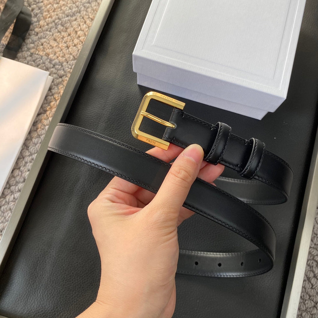 CELINE BELT 25MM IN BLACK REVERSIBLE ITALIAN CALFSKIN WITH VINTAGE GOLD BUCKLE