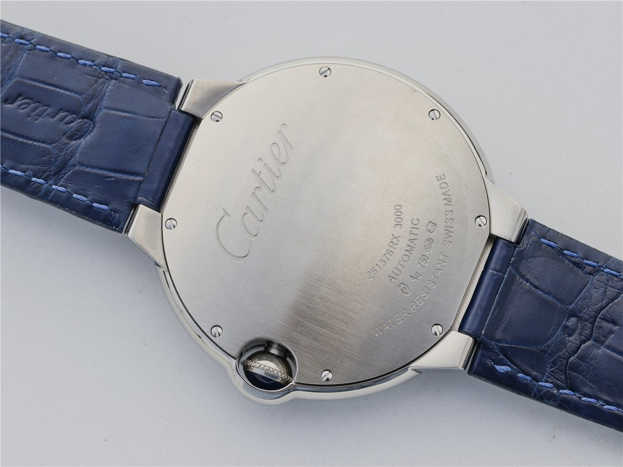 CARTIER BALLON BLEU 42 BLUE DIAL LEATHER BRACELET