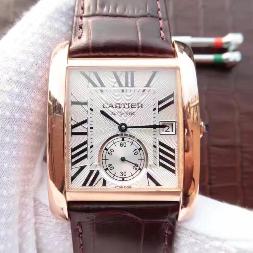 CARTIER TANK MC ROSE GOLD 41 BROWN LEATHER STRAP