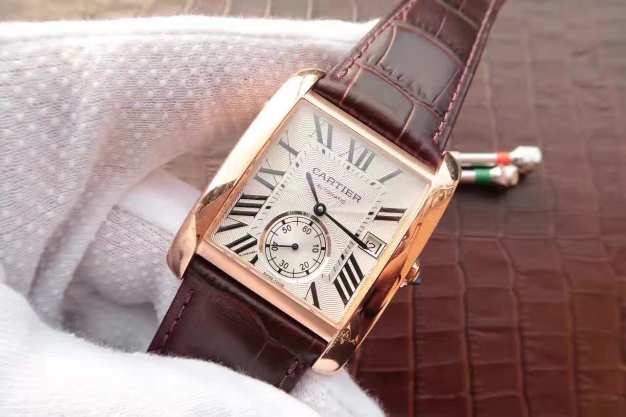 CARTIER TANK MC ROSE GOLD 41 BROWN LEATHER STRAP
