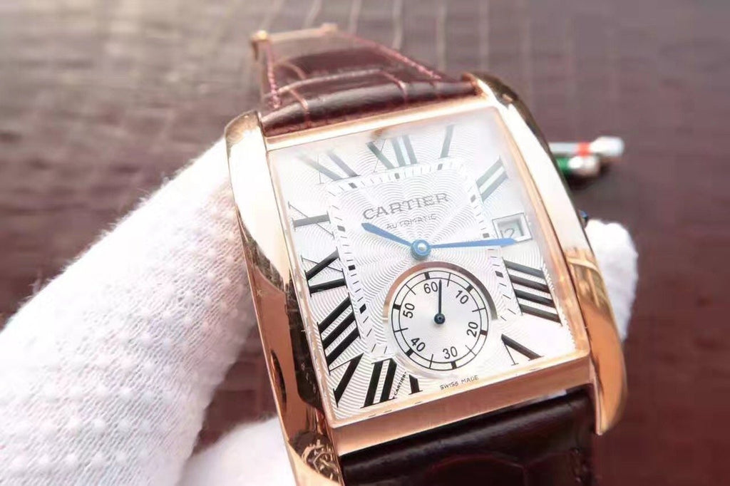 CARTIER TANK MC ROSE GOLD 41 BROWN LEATHER STRAP