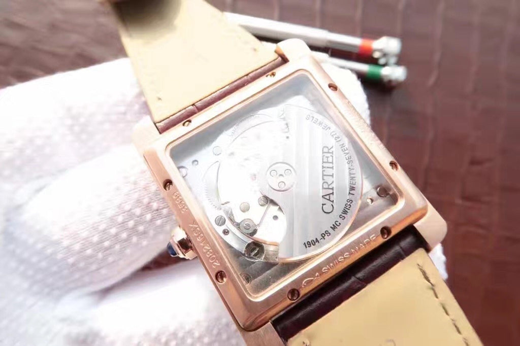 CARTIER TANK MC ROSE GOLD 41 BROWN LEATHER STRAP