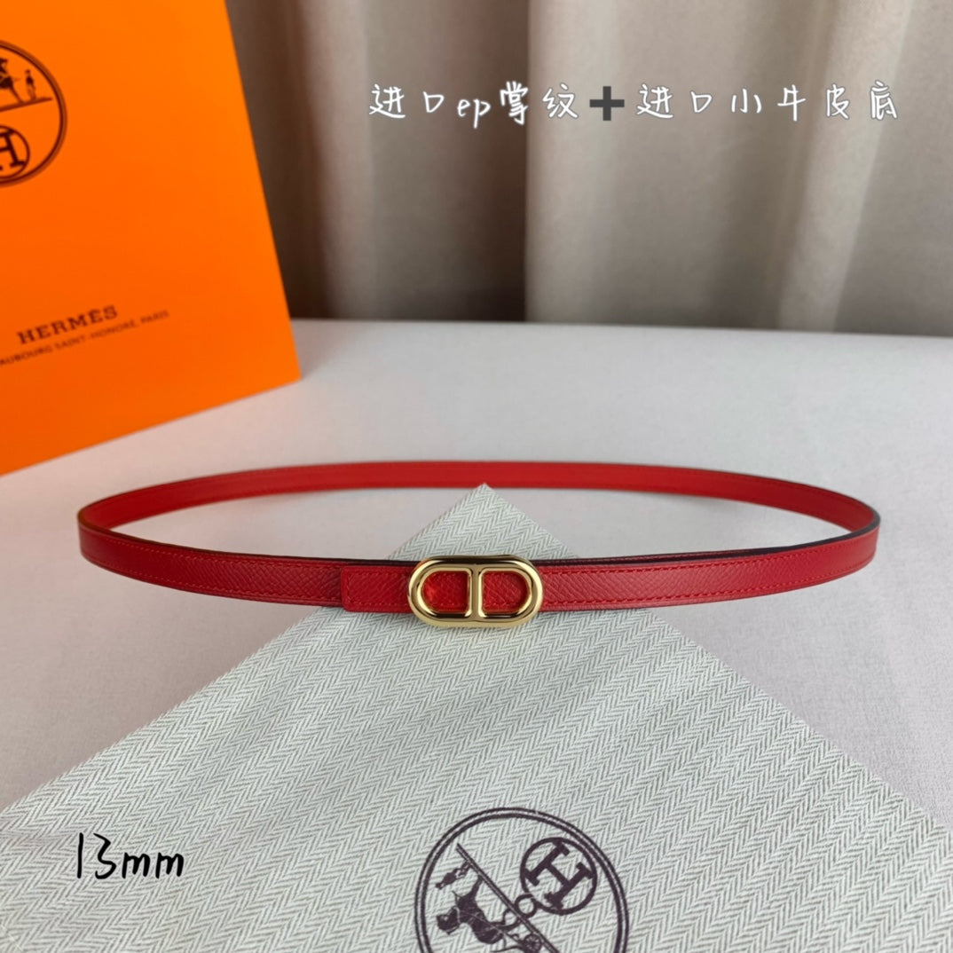 HERMES MAILLON H BELT BUCKLE & REVERSIBLE CHERRY RED LEATHER STRAP 13 MM GOLD HARDWARE