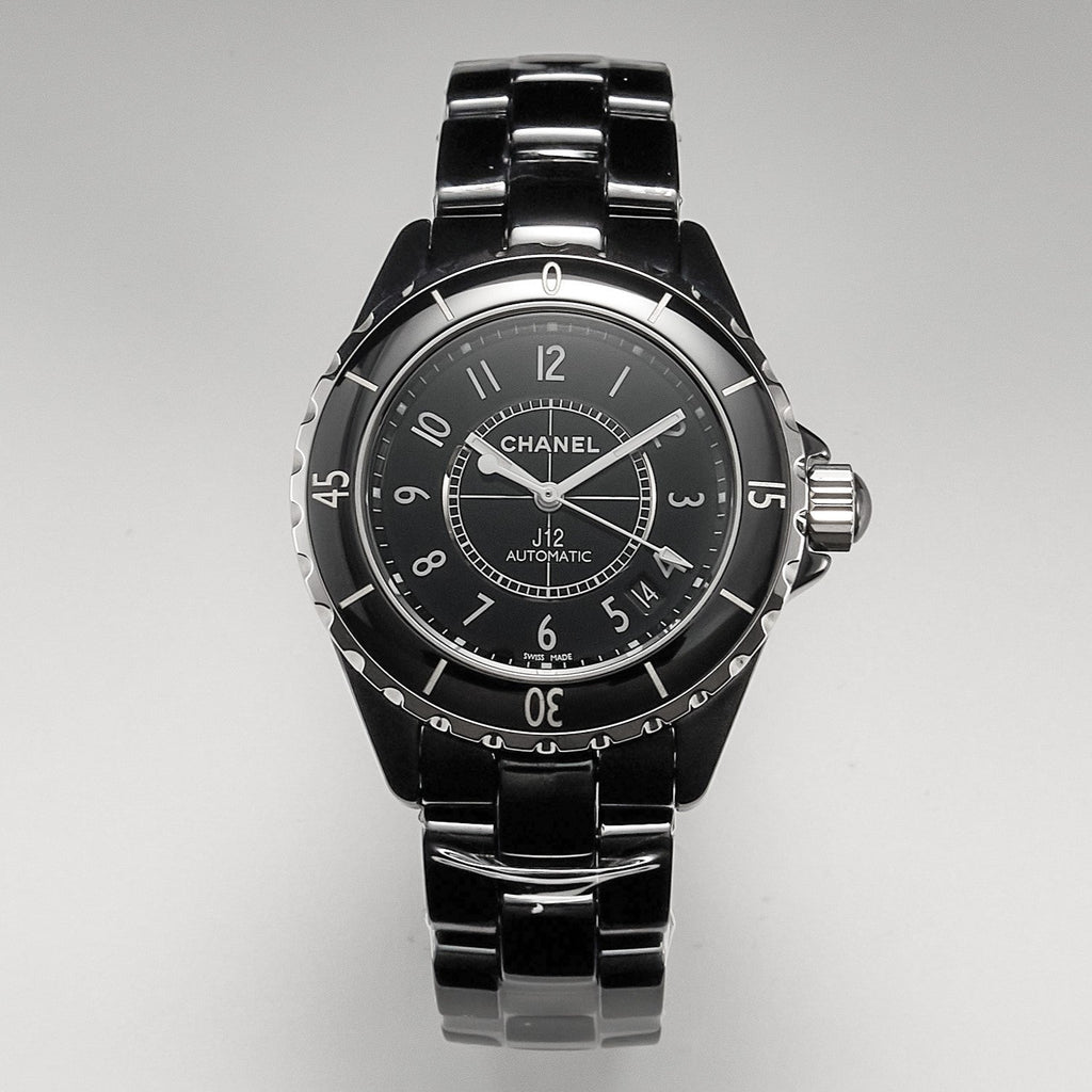 CHANEL J12 Date Automatic Black Ceramic White Numerals Black Dial White Steel Hands