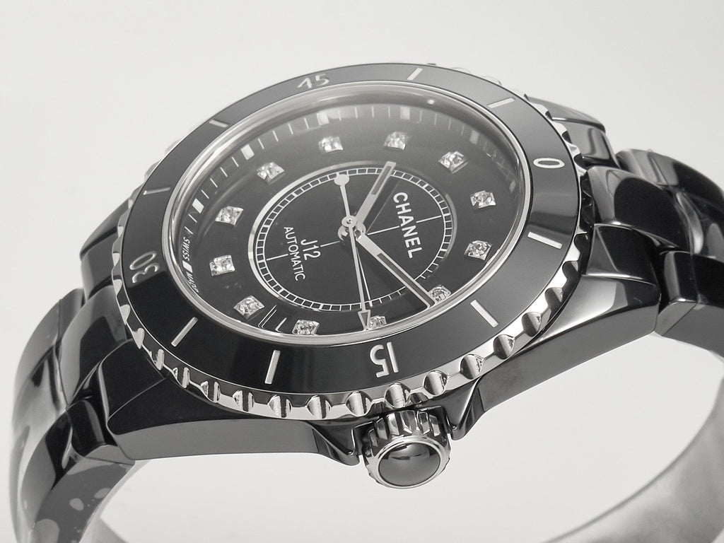 CHANEL J12 Date Automatic Black Ceramic Diamond Numerals Black Dial Black Steel Hands