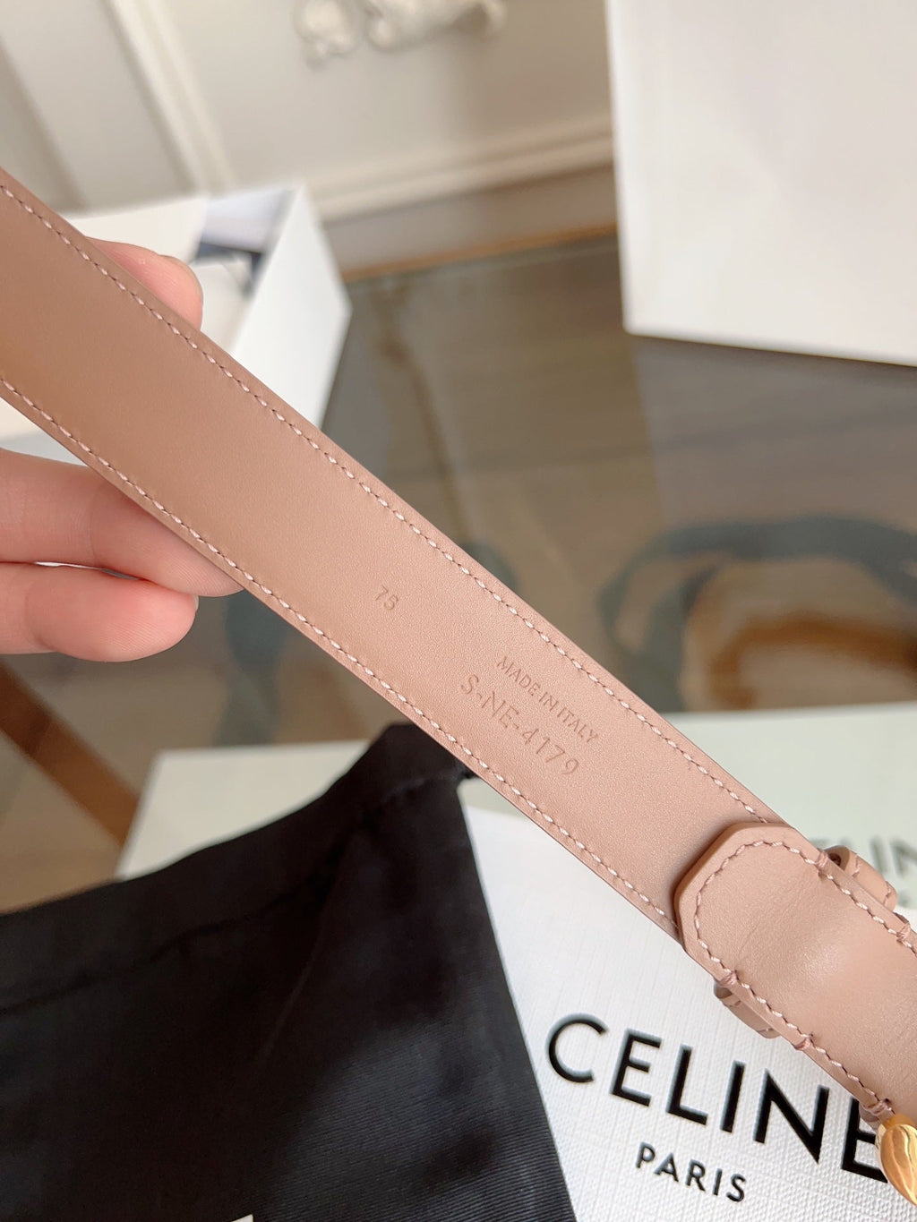 CELINE TRIOMPHE BELT 24MM IN BEAVER BROWN CALFSKIN WITH GOLD BUCKLE