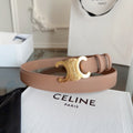 CELINE TRIOMPHE BELT 24MM IN BEAVER BROWN CALFSKIN WITH GOLD BUCKLE