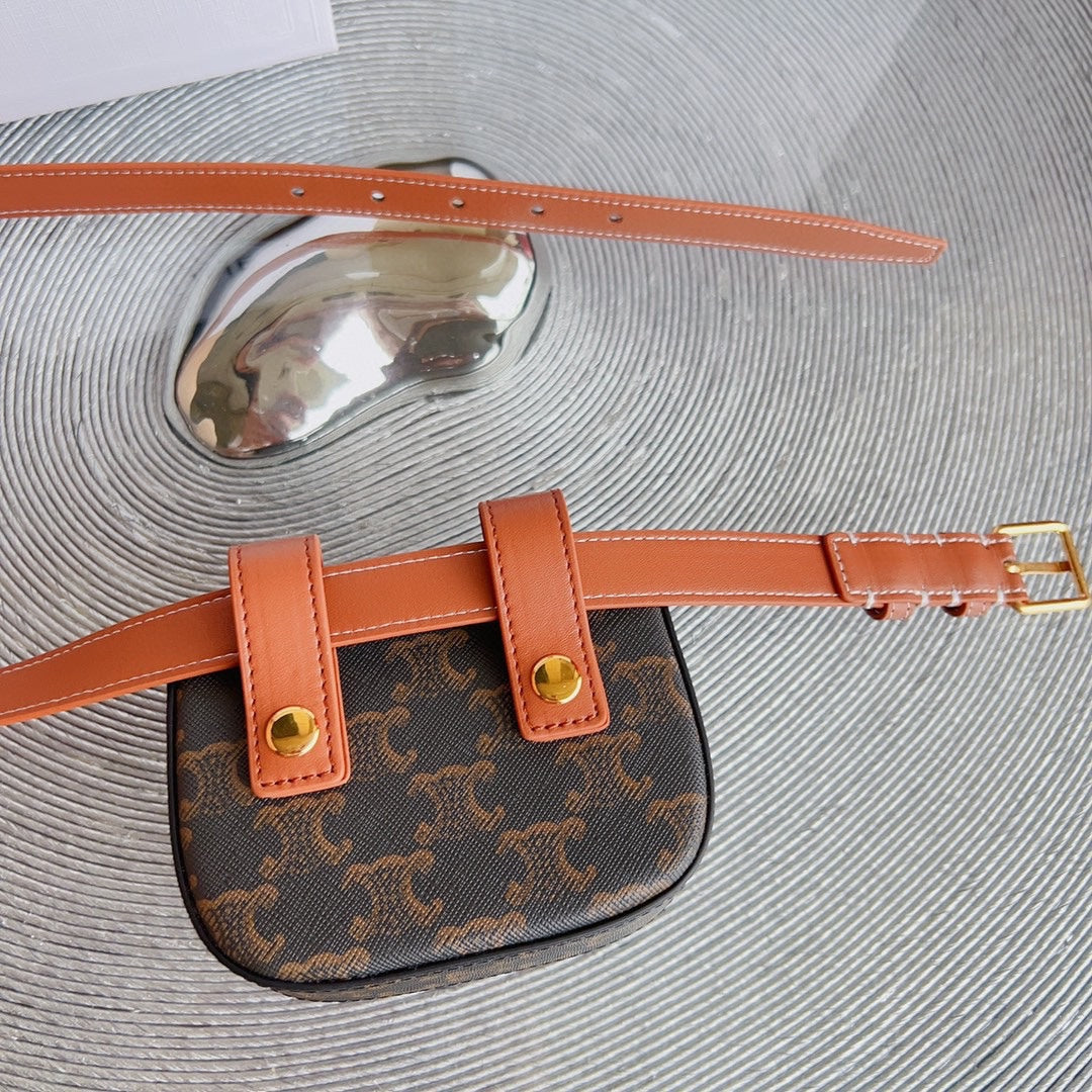 CELINE CL BELT MONOGRAM BROWN BAG TRIOMPHE 25 MM BELT TRIOMPHE ORANGE CALFSKIN