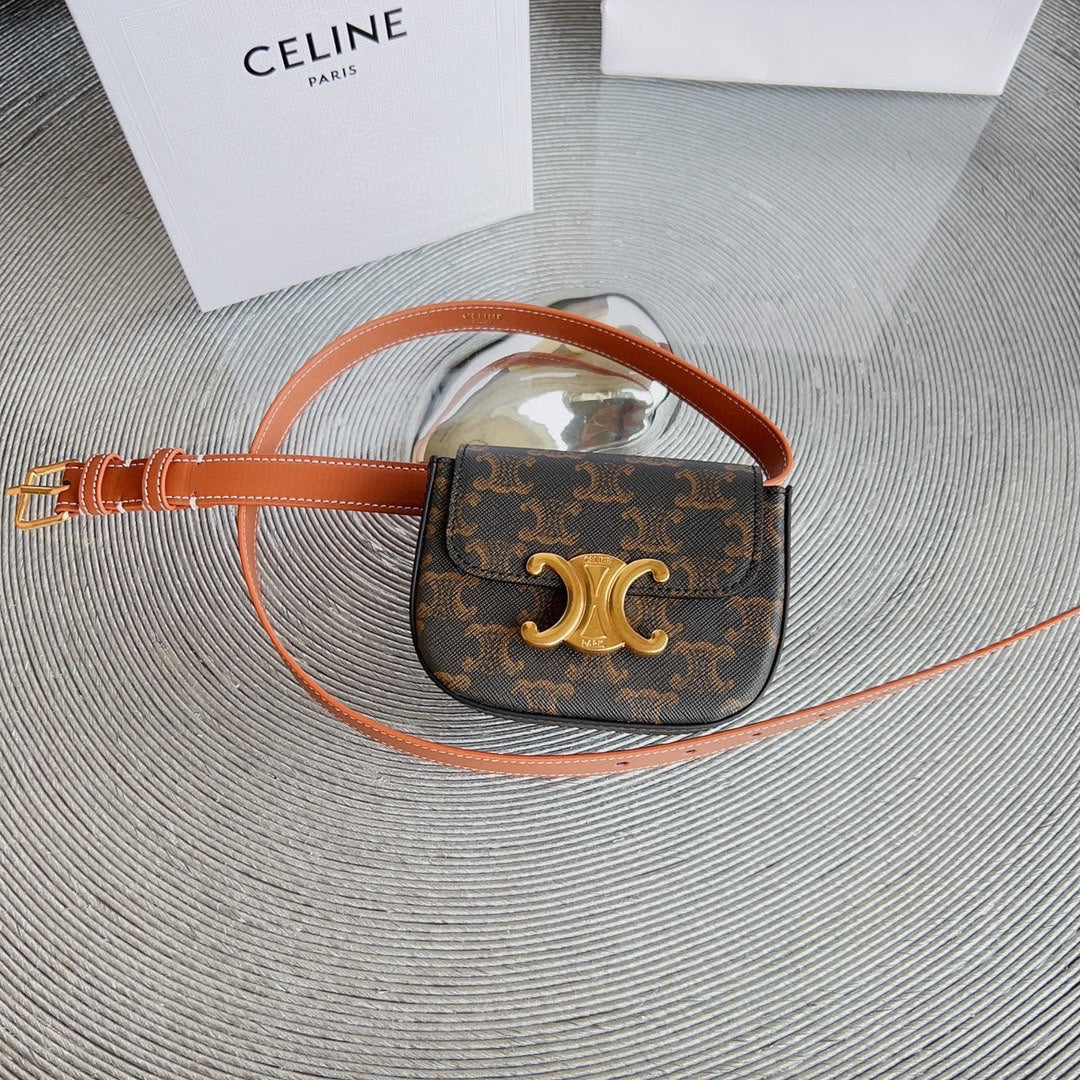 CELINE CL BELT MONOGRAM BROWN BAG TRIOMPHE 25 MM BELT TRIOMPHE ORANGE CALFSKIN