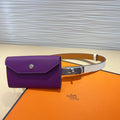 HERMES KELLY VIOLET PURPLE POCKET 18MM BELT WHITE LEATHER SILVER HARDWARE
