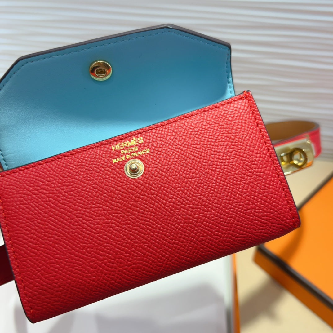 HERMES KELLY POCKET 18MM BELT CHERRY RED LEATHER GOLD HARDWARE