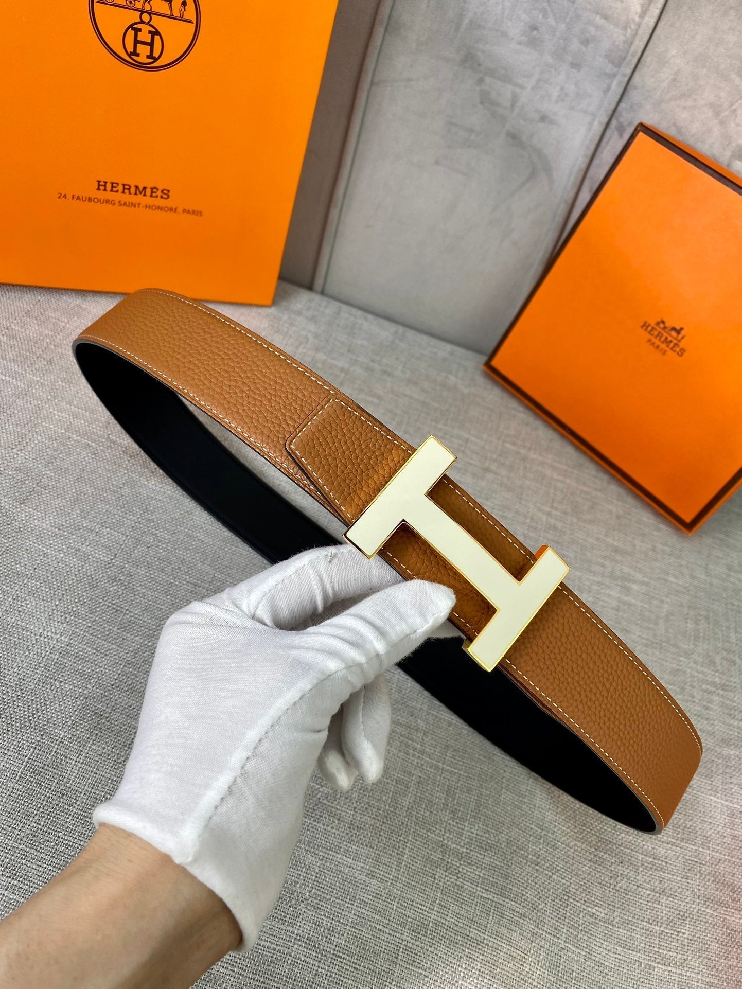 HERMES CONSTANCE BELT BUCKLE & REVERSIBLE TAWNY BROWN LEATHER STRAP 38MM GOLD HARDWARE