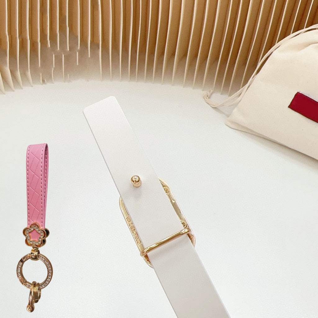 VALENTINO Gold Vlogo and Silver Hardware Buckle Gold White Calfskin 20mm