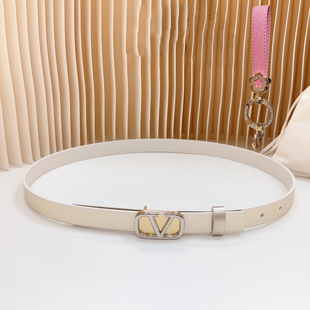 VALENTINO Gold Vlogo and Silver Hardware Buckle Gold White Calfskin 20mm