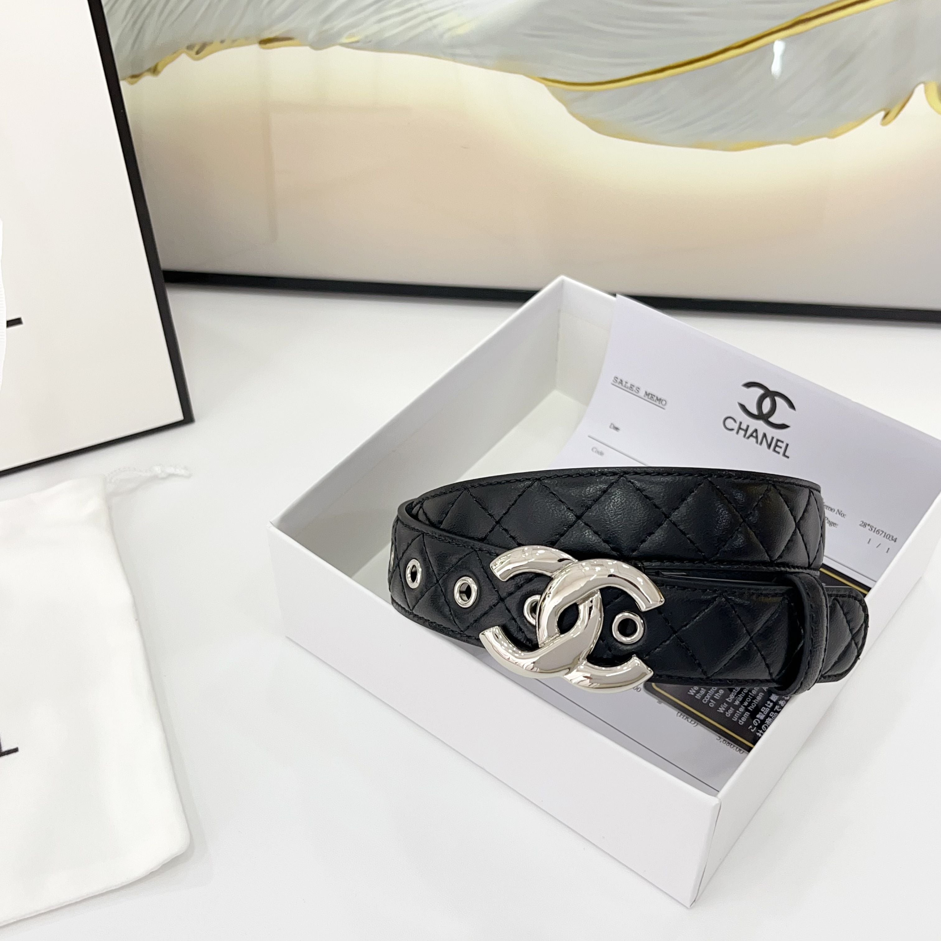 CHANEL DOUBLE C BELT 30MM IN BLACK QUILTED LEATHER WITH SILVER BUCKLE
