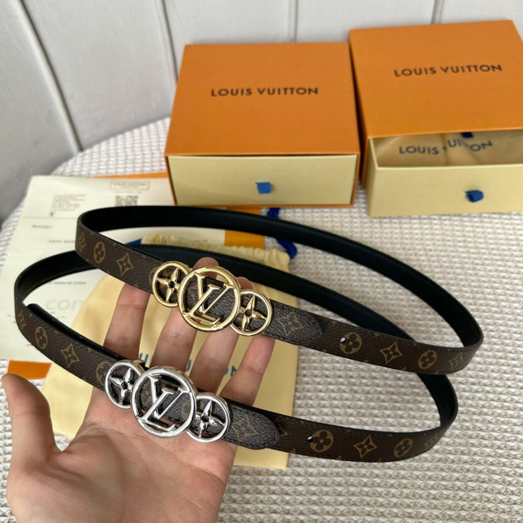LOUIS VUITTON LV S-LOCK BELT 20 MM TAUPE BROWN MONOGRAM AND BLACK CALFSKIN SILVER HARDWARE