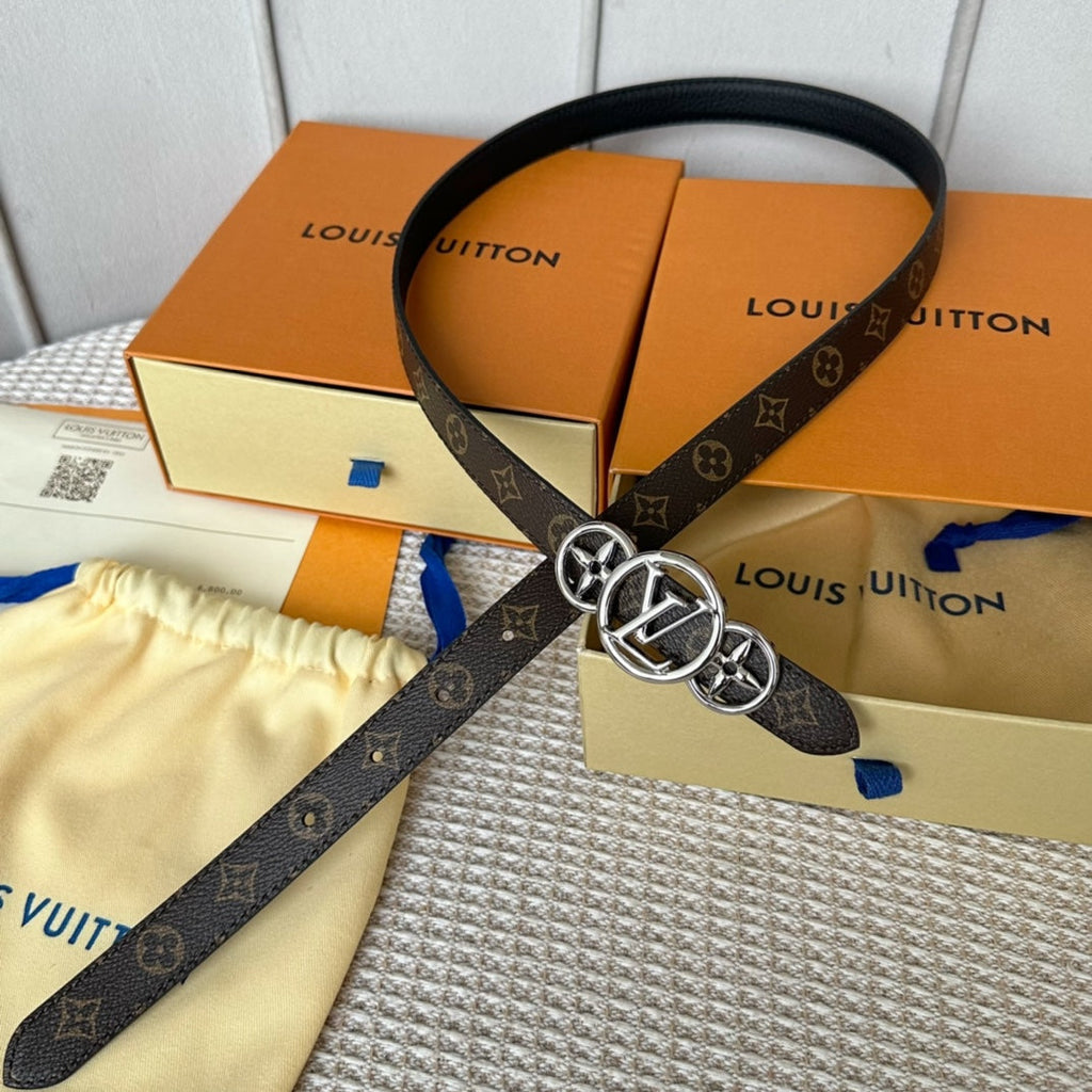 LOUIS VUITTON LV S-LOCK BELT 20 MM TAUPE BROWN MONOGRAM AND BLACK CALFSKIN SILVER HARDWARE