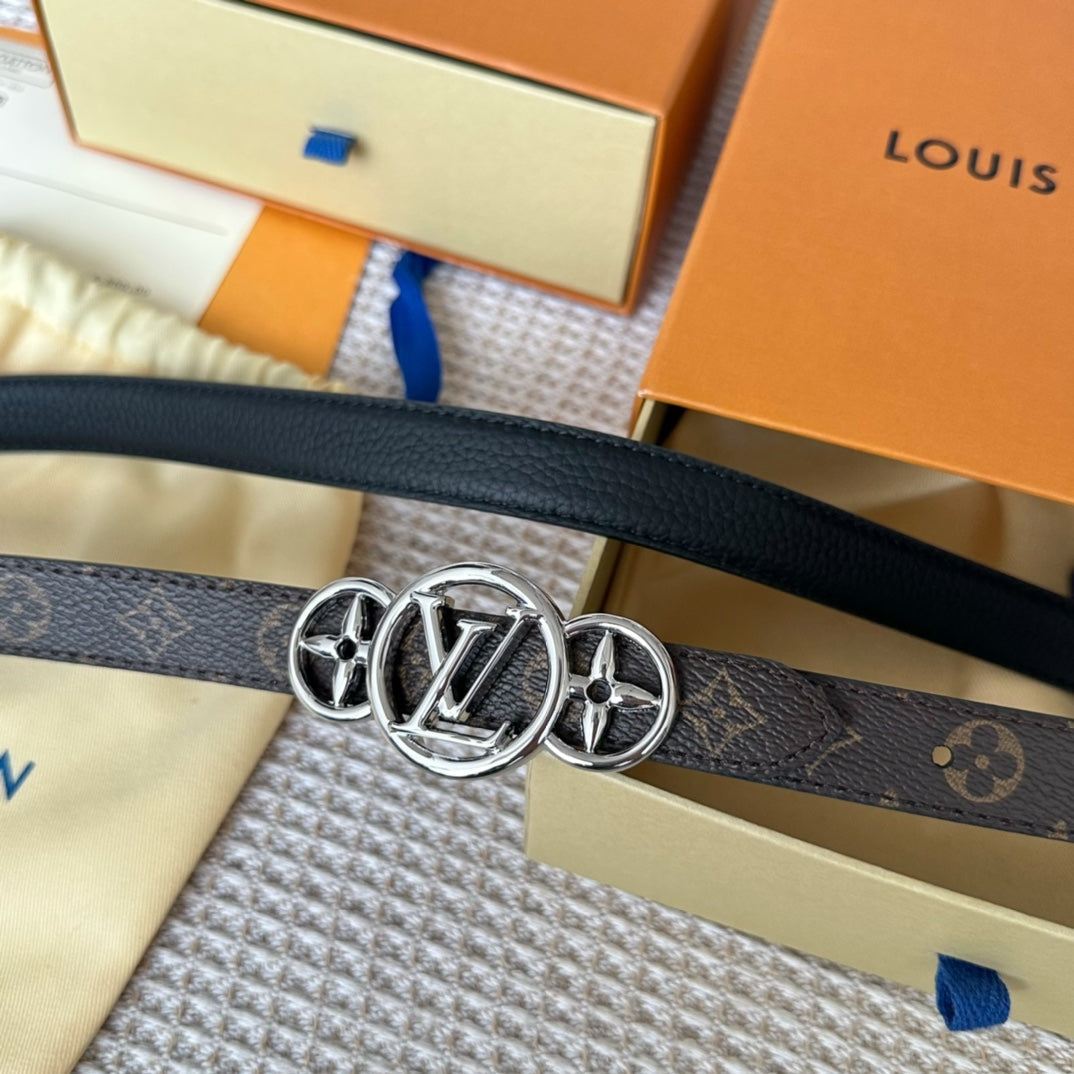 LOUIS VUITTON LV S-LOCK BELT 20 MM TAUPE BROWN MONOGRAM AND BLACK CALFSKIN SILVER HARDWARE