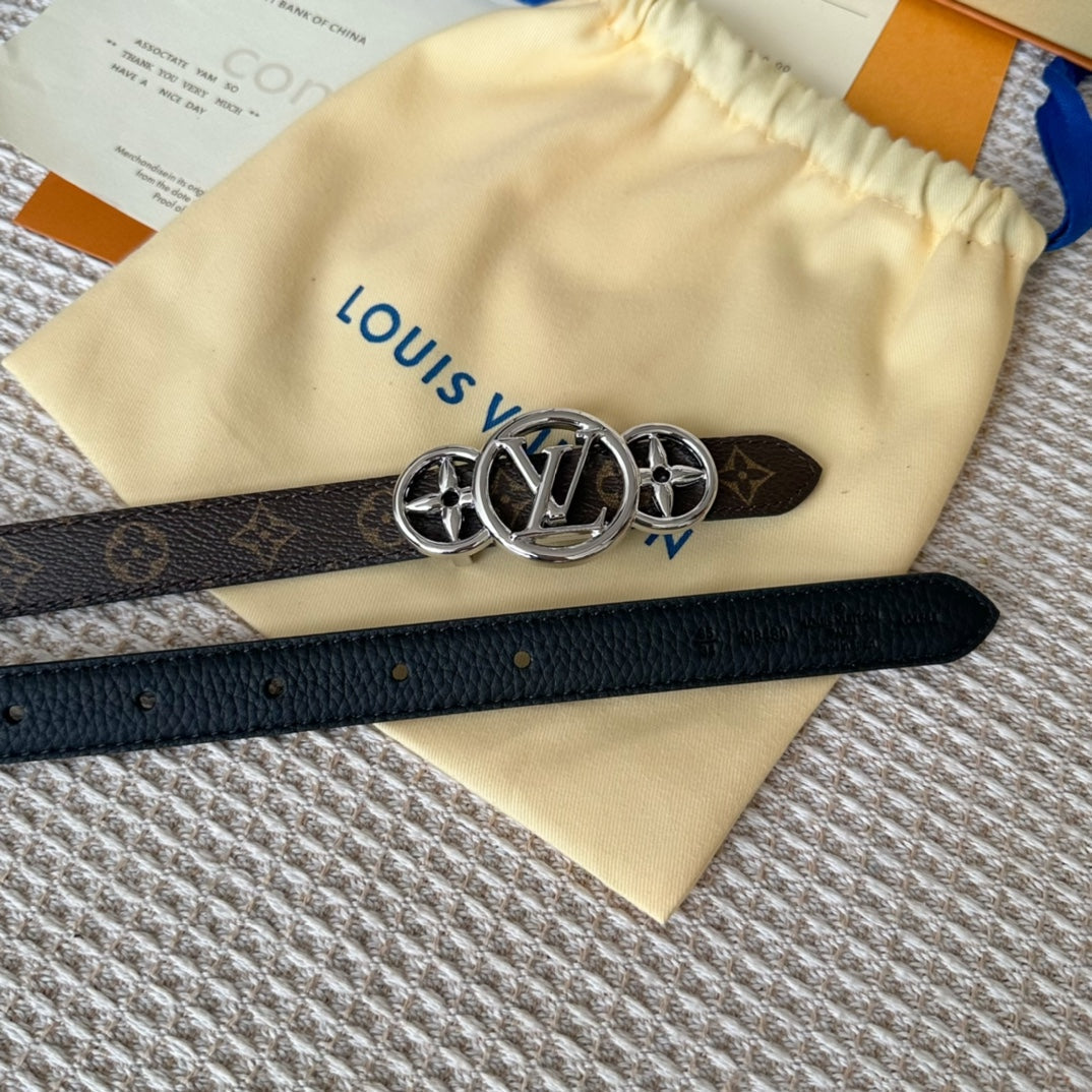 LOUIS VUITTON LV S-LOCK BELT 20 MM TAUPE BROWN MONOGRAM AND BLACK CALFSKIN SILVER HARDWARE