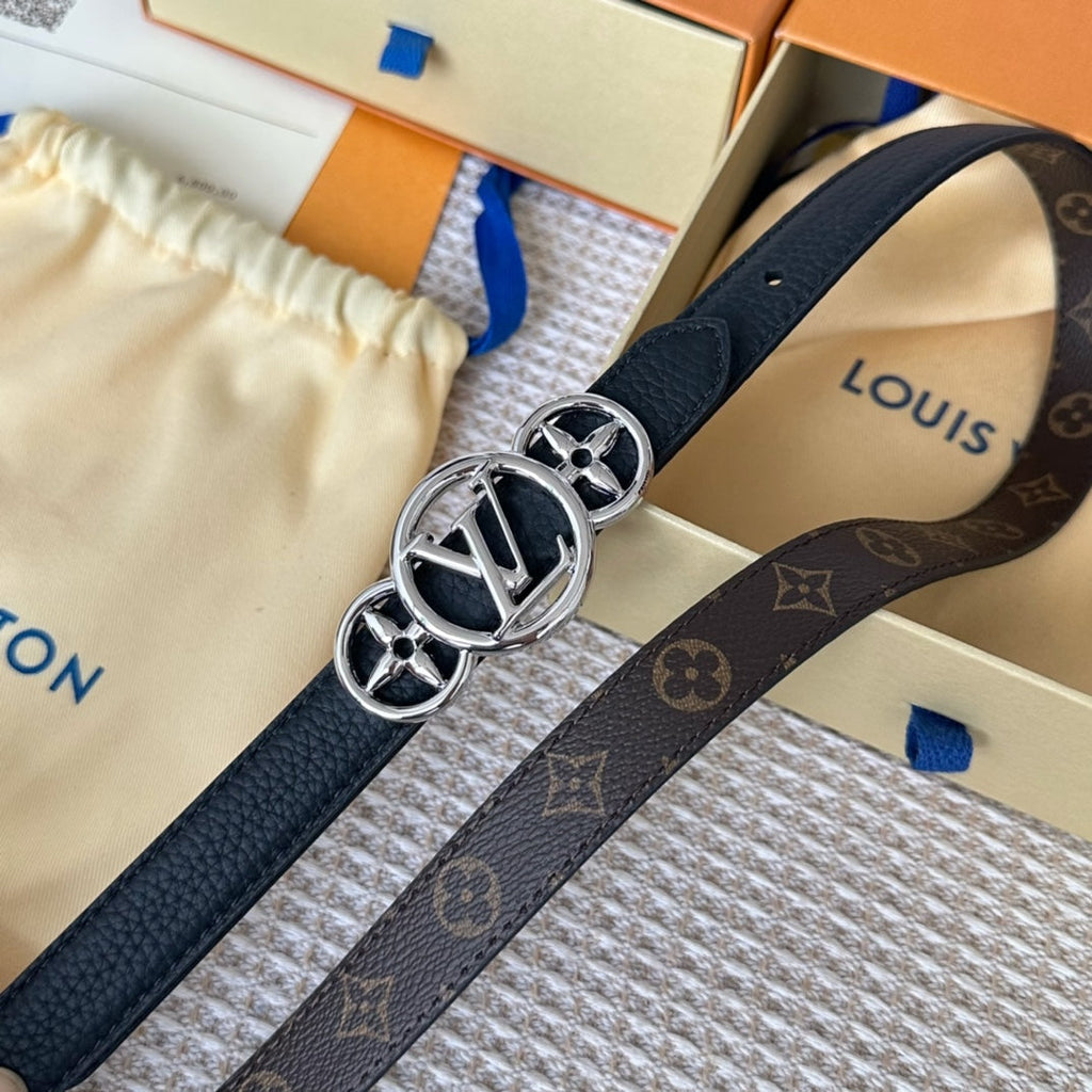 LOUIS VUITTON LV S-LOCK BELT 20 MM TAUPE BROWN MONOGRAM AND BLACK CALFSKIN SILVER HARDWARE