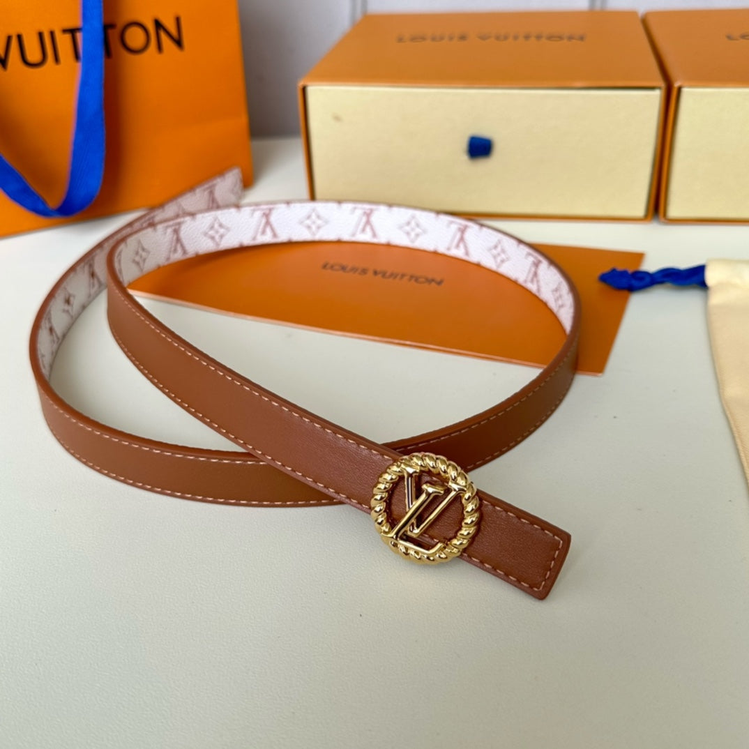 LOUIS VUITTON LV Circle Nautical 20mm Reversible Square End Tip Belt Gold Buckle Tan White lambskin
