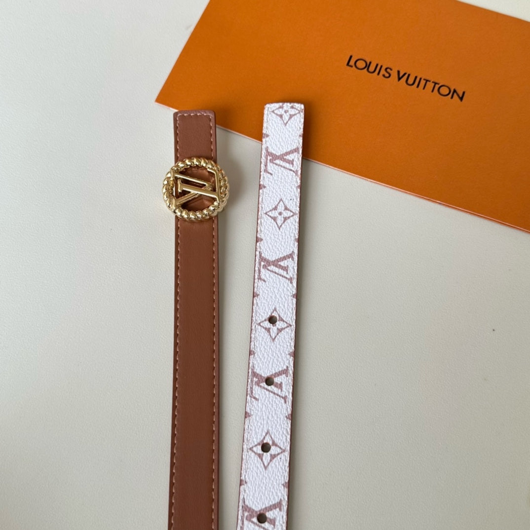 LOUIS VUITTON LV Circle Nautical 20mm Reversible Square End Tip Belt Gold Buckle Tan White lambskin