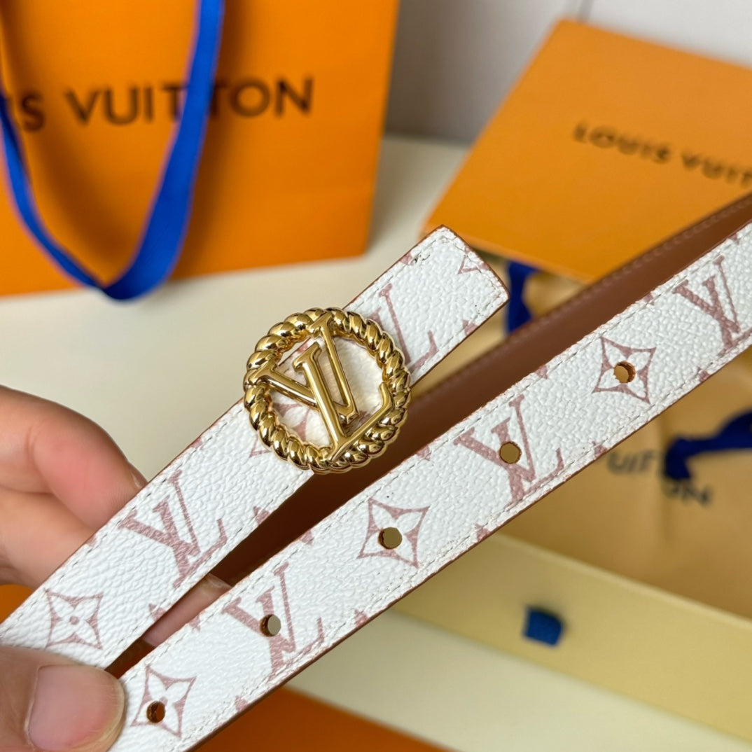 LOUIS VUITTON LV Circle Nautical 20mm Reversible Square End Tip Belt Gold Buckle Tan White lambskin