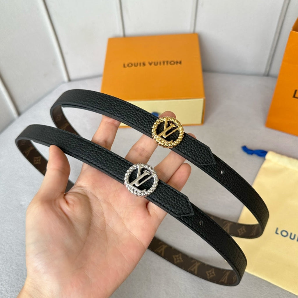 LOUIS VUITTON LV Circle Nautical 20mm Reversible Belt Gold Buckle Black Brown Leather
