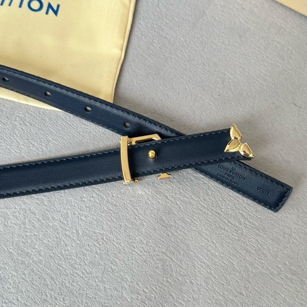 LOUIS VUITTON Pretty LV 20mm Reversible Belt Gold Buckle Black White Blue Leather