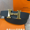 HERMES H BELT BUCKLE & REVERSIBLE BLACK LEATHER STRAP 38MM GOLD HARDWARE