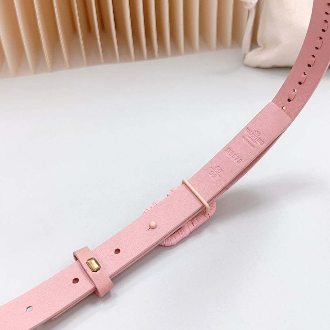 VALENTINO Vlogo Pink Leather Buckle 20mm Pink Belt