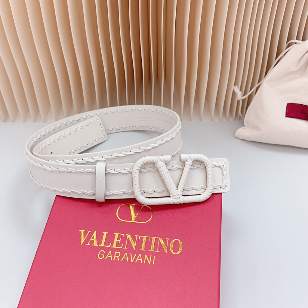VALENTINO Vlogo White Leather Buckle 40mm White