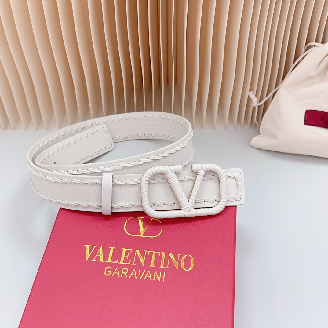 VALENTINO Vlogo White Leather Buckle 40mm White