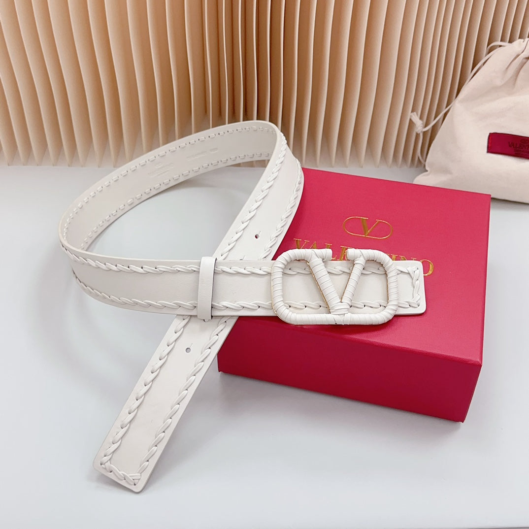 VALENTINO Vlogo White Leather Buckle 40mm White