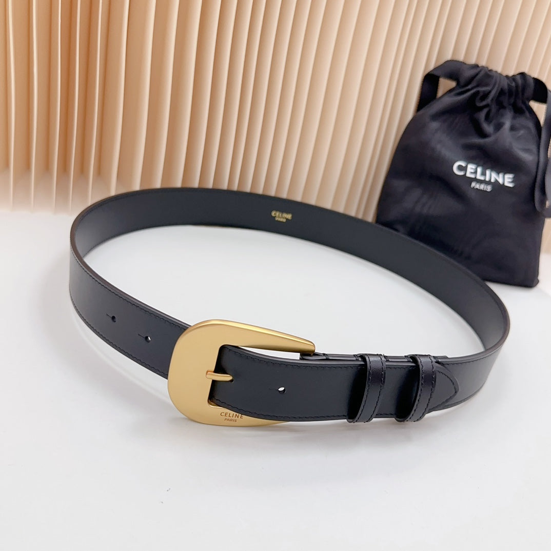 CELINE LARGE WESTERN 35 MM BELT BLACK CALFSKIN GOLD HARDWARE