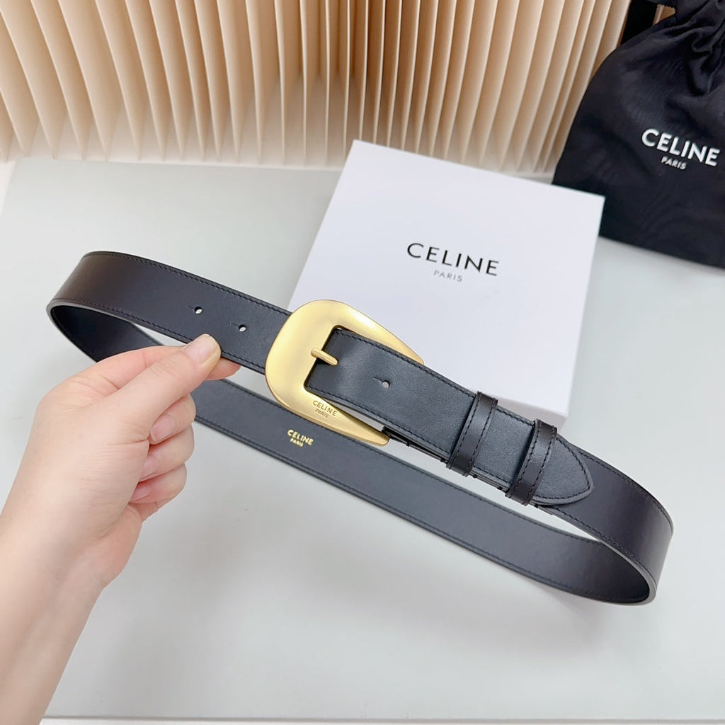 CELINE LARGE WESTERN 35 MM BELT BLACK CALFSKIN GOLD HARDWARE