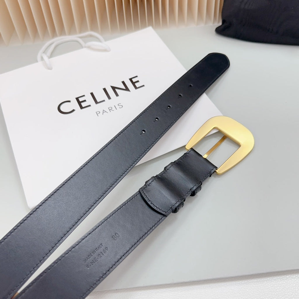 CELINE LARGE WESTERN 35 MM BELT BLACK CALFSKIN GOLD HARDWARE