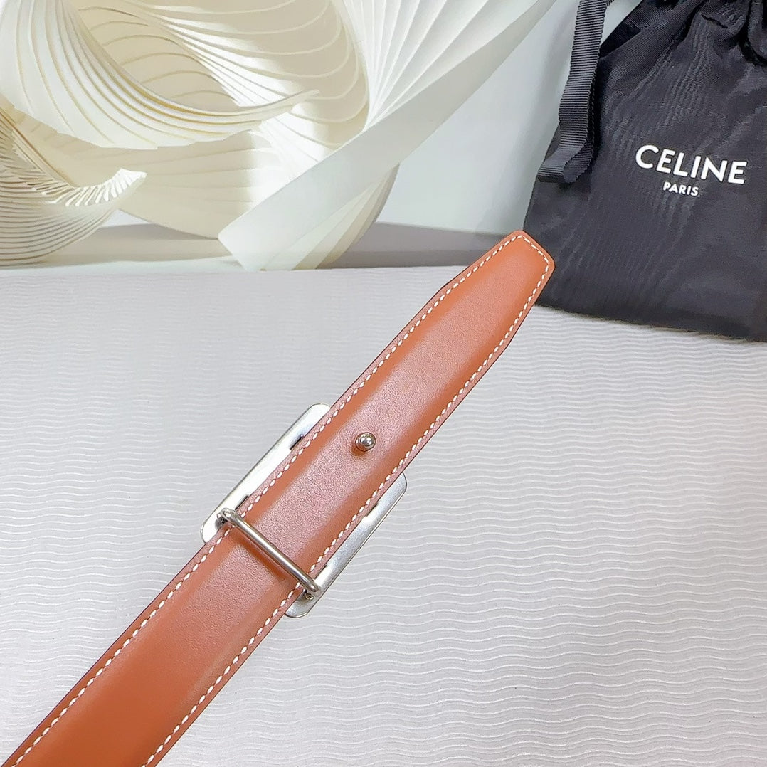 CELINE CL MEDIUM 25 MM REVERSIBLE FRAMED TRIOMPHE BELT BLACK AND BRONZE BROWN CALFSKIN SILVER HARDWARE