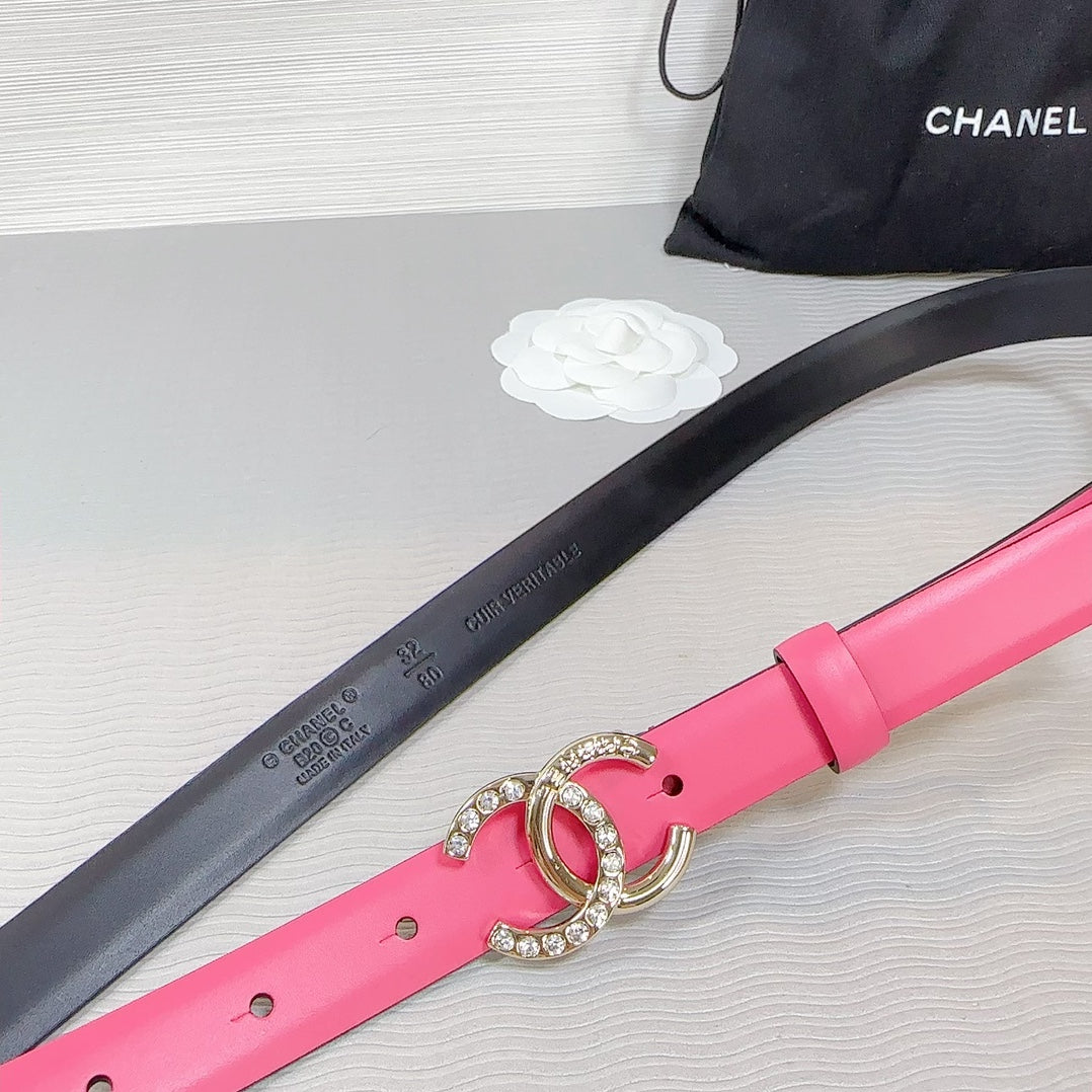 CHANEL BELT 20 MM IN DEEP PINK SMOOTH CALFSKIN GOLD HARDWARE ATTACH RHINSTONE