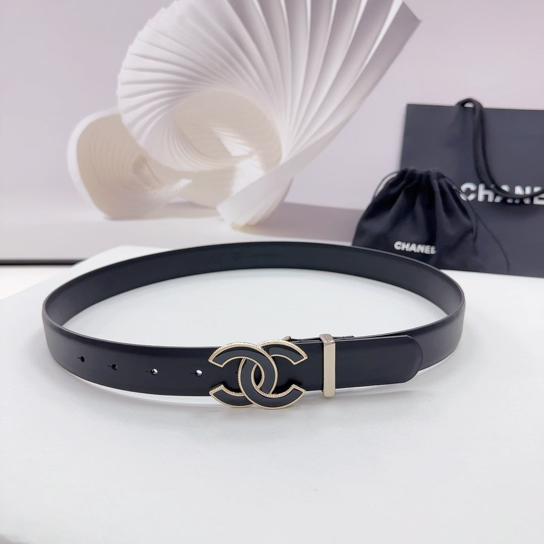 CHANEL 30MM BELT IN BLACK SMOOTH CALFSKIN METAL HARDWARE