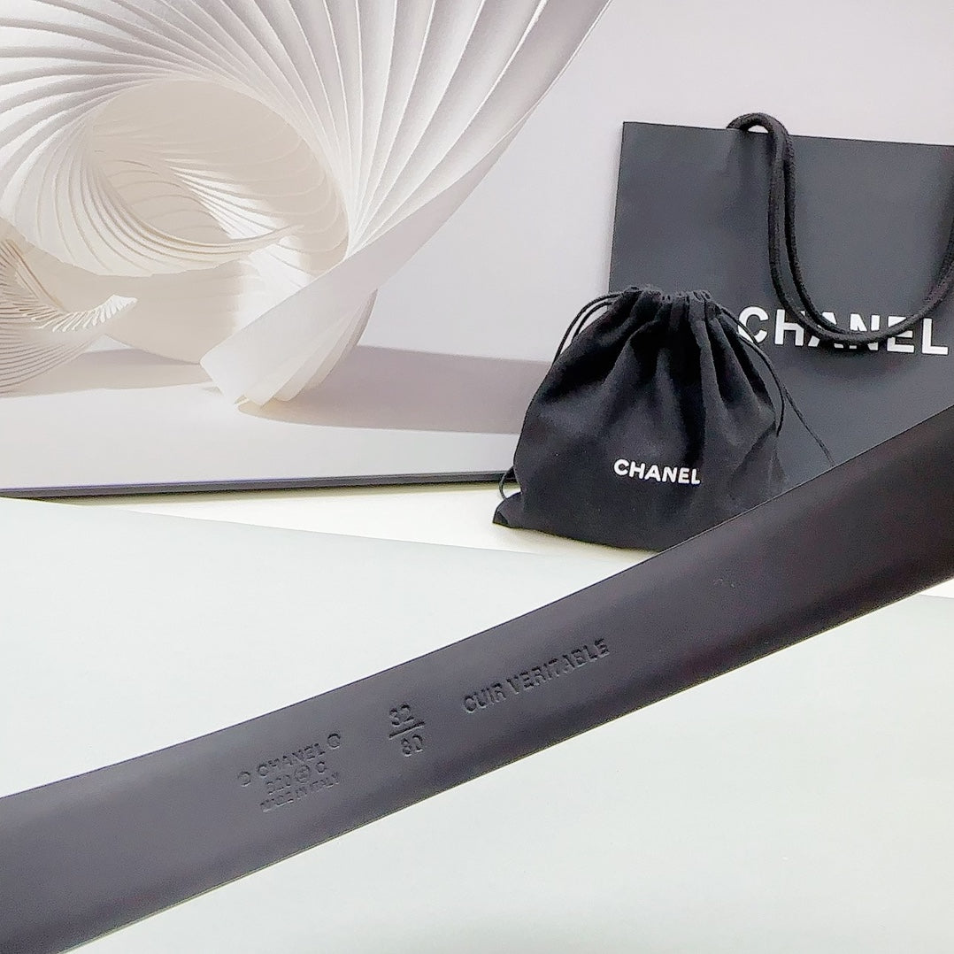 CHANEL 30MM BELT IN BLACK SMOOTH CALFSKIN METAL HARDWARE