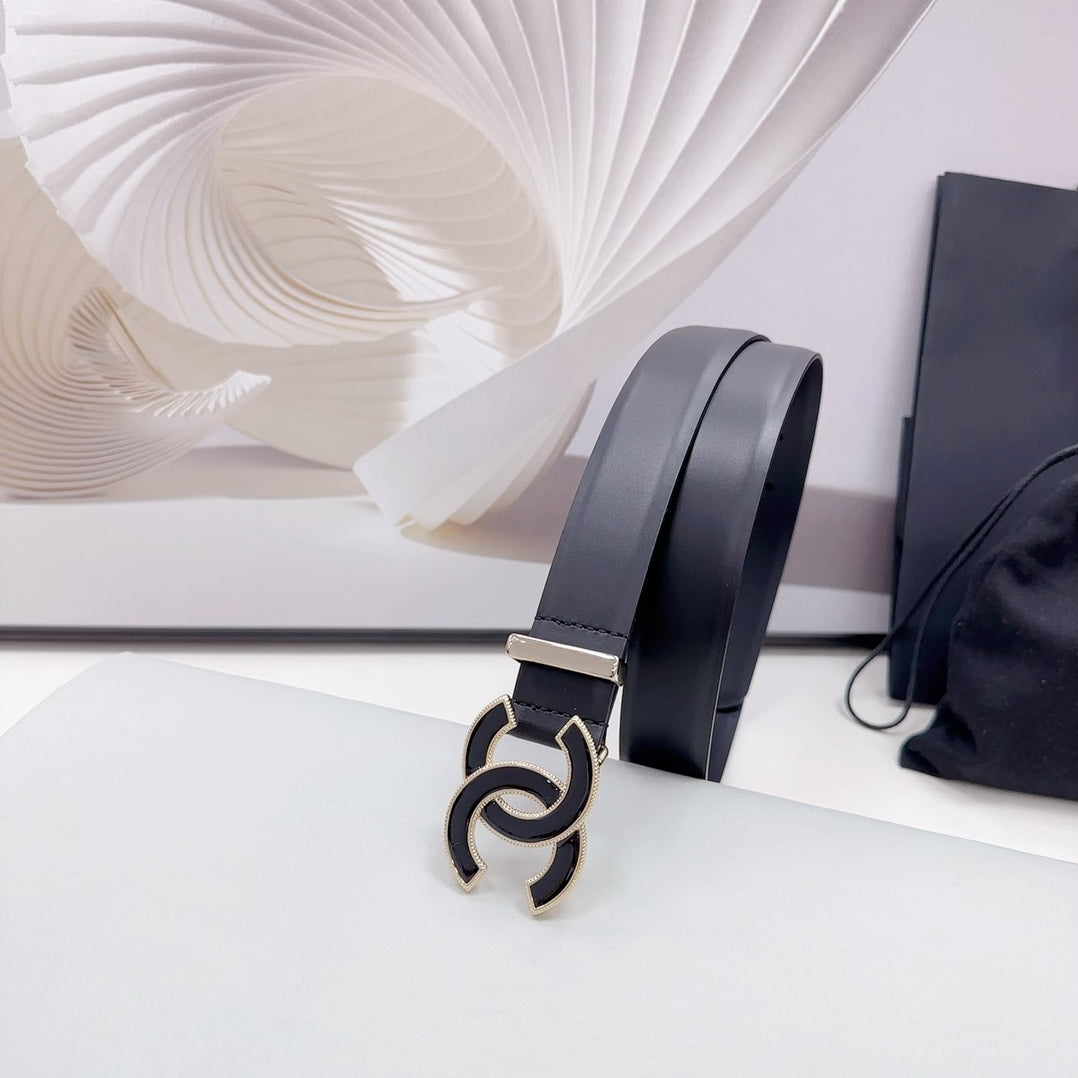 CHANEL 30MM BELT IN BLACK SMOOTH CALFSKIN METAL HARDWARE