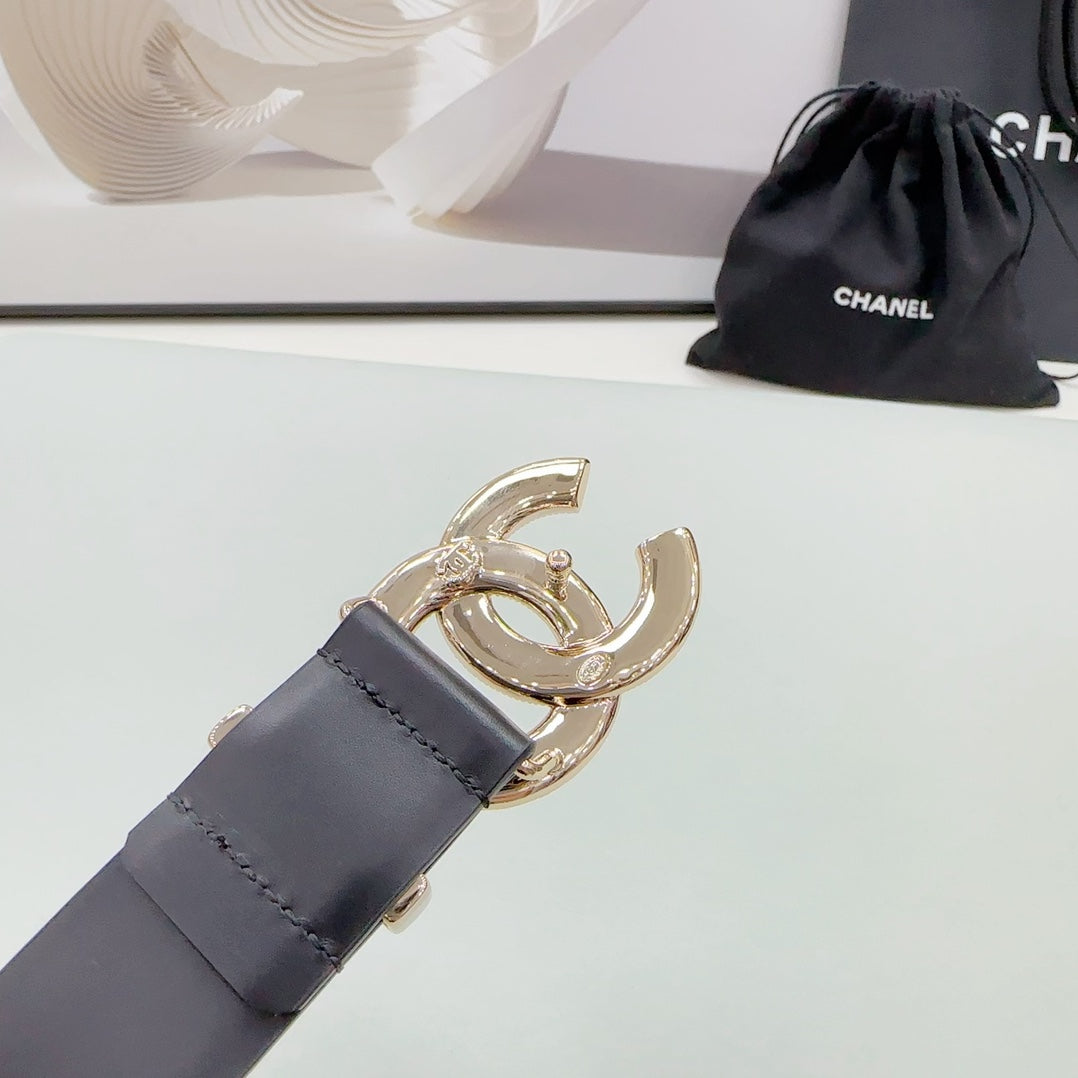 CHANEL 30MM BELT IN BLACK SMOOTH CALFSKIN METAL HARDWARE