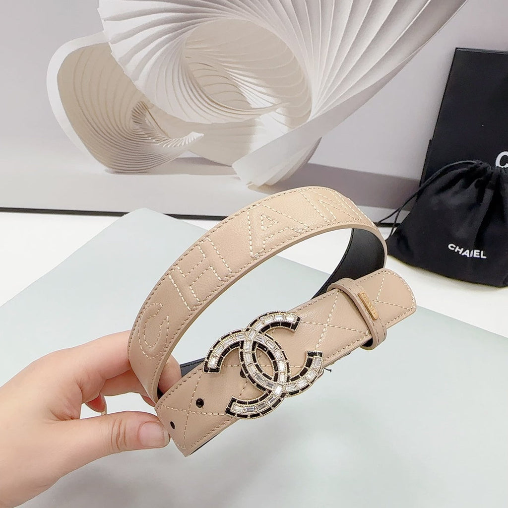 CHANEL 30MM BELT IN BEIGE CREAM EMBROIDERED CALFSKIN METAL HARDWARE